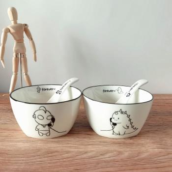 創意陶瓷飯碗 韓版ins風網紅卡通可愛奧特曼情侶碗一對家用米飯碗