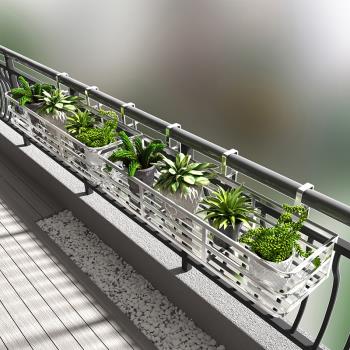 陽臺欄桿掛式不銹鋼花架圓角形戶外防水護欄柵欄懸掛黑色花盆景架
