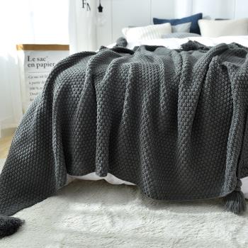 簡約現代灰色休閑毯辦公室樣板間午睡床尾巾夏季沙發毯子午休蓋毯