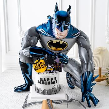 兒童超級英雄蛋糕裝飾插牌卡通3D鋁膜立體氣球蝙蝠生日派對擺件