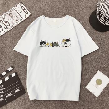 夏季新款韓版四只貓咪時尚百搭印花短袖T恤情侶裝男女學生班服潮