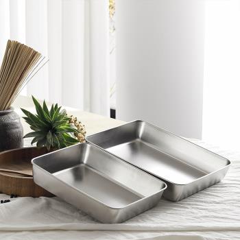 不銹鋼盤子長方形304飯盒帶蓋9寸備餐露營盤熟食器皿提拉米蘇托盤