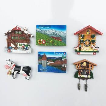 瑞士少女峰盧塞恩湖咕咕鐘奶牛創意旅游紀念裝飾工藝品磁性冰箱貼