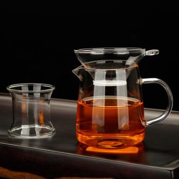 耐熱高溫玻璃加厚公道杯帶茶漏功夫茶具茶海圓形公杯過濾茶器