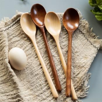 日式木勺長柄湯匙吃飯用勺子調羹家用木頭木質餐具湯勺小號蜂蜜勺