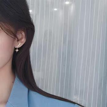 韓國八角星星耳環設計感百搭耳排氣質無耳洞耳夾八芒星耳釘耳飾女