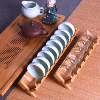 茶杯架子瀝水架水杯架掛架創意茶杯託竹茶具配件收納架置物架新款