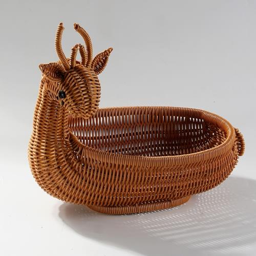 Kens動物果籃果盤仿藤編織籃子創意客廳茶幾水果筐零食點心收納筐