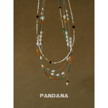 彩色串珠天然石珍珠復古項鏈個性時髦小眾設計感疊戴小米珠鎖骨鏈