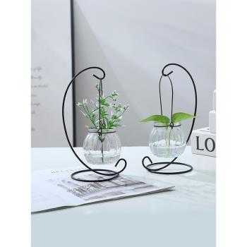 創意鐵架水培綠蘿玻璃花瓶容器盆辦公室內桌面綠植現代擺件裝飾品