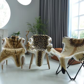 小動物地毯卡通異形老虎毛絨獅子地墊羊毛可愛小鹿豹紋椅子沙發墊