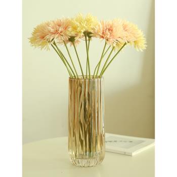 北歐玻璃花瓶透明 豎紋 創意客廳插花玫瑰百合鮮花家用裝飾擺件
