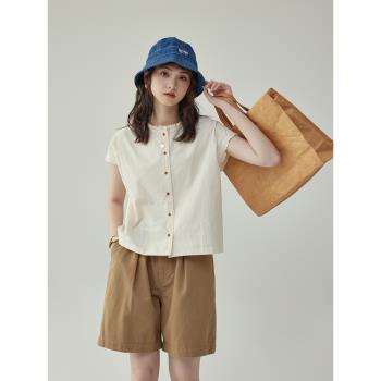 「北島AMUU」法式復古少女圓領木耳邊顯瘦襯衫夏季設計感簡約上衣