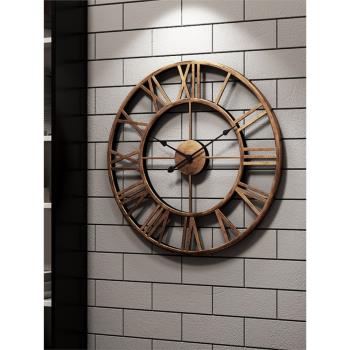新款歐式鐵藝壁掛鐘表超大號創意美式咖啡廳客廳復古墻面裝飾時鐘