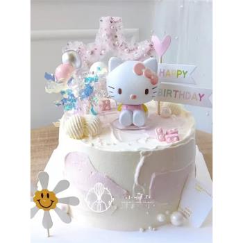 kitty貓蛋糕裝飾擺件女孩寶寶周歲兒童節凱蒂貓生日插件插牌配件
