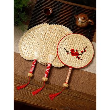 手工編織麥秸扇子老式大蒲扇夏天便攜手搖兒童小寶寶芭蕉宮扇團扇