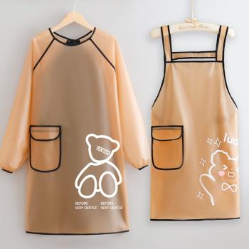 新款透明防水防油圍裙一擦即凈免洗工作服家用廚房TPU長袖罩衣