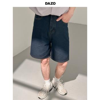 DAZO 男生牛仔短褲韓版潮流夏季水洗深色中褲男寬松百搭五分褲