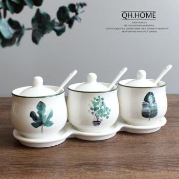 陶瓷調味罐北歐植物調料盒套裝組合廚房用品家用調味瓶4件套裝罐