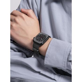 適用Applewatch8蘋果手表S7表帶S8金屬iwatch7米蘭尼斯SE磁吸S6夏6高級5新款4代ultra男女45運動41智能watchs
