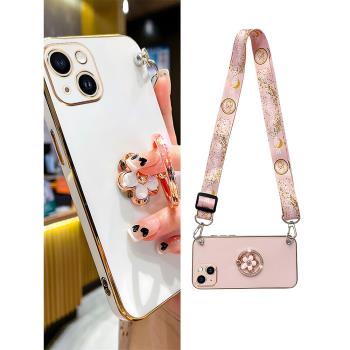 適用蘋果13手機殼花朵指環支架iPhone12鏡頭全包11promax高出螢幕14pro防摔矽膠16斜挎15plus可背xs/xr帶掛繩