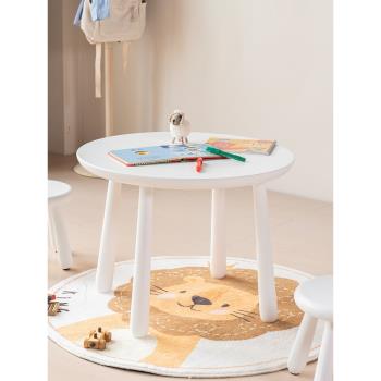 兒童桌椅套裝寶寶桌子早教桌實木白色簡約現代