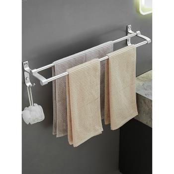 毛巾架衛生間免打孔浴巾架浴室壁掛太空鋁毛巾雙桿廁所掛鉤置物架
