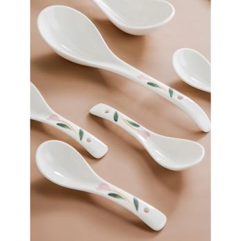 日式家用陶瓷勺子長柄勺大號盛湯勺飯鏟大湯瓷勺吃飯勺湯匙小湯勺