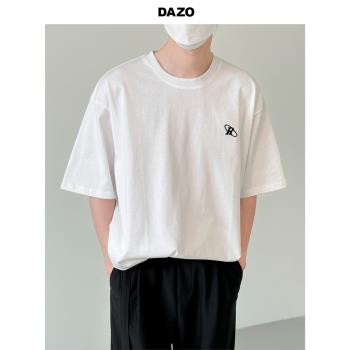 DAZO 夏季新款極簡T恤男生短袖chic寬松休閑白色上衣無性別風潮流