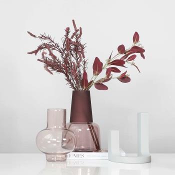 密度家居桃粉磨砂玻璃花瓶咖色插花花器現代客廳餐桌樣板間花藝