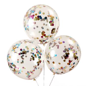 INS網紅透明亮片氣球派對裝飾5/12/18/36寸亮片紙屑加厚多色氣球