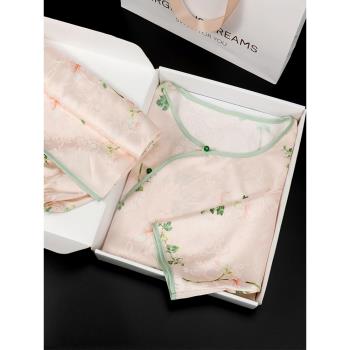 上海故事冰絲睡衣秋冬女款2025新款漢服國風中式套裝家居服帶胸墊