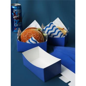 漢堡船型紙盒橙色藍油炸食品家用三明治干貝厚蛋吐司手拿外帶紙盒