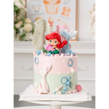 唯美女生生日蛋糕裝飾貝殼人魚小公主擺件美人魚尾巴海螺蛋糕裝扮