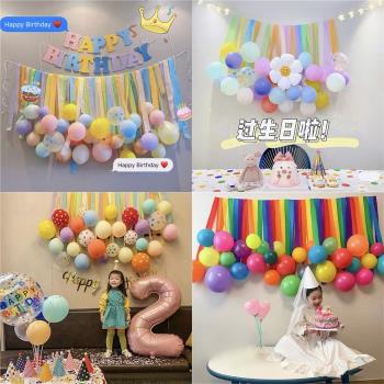 寶寶周歲兒童生日快樂派對氣球裝飾場景布置女孩背景墻party用品