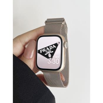 AppleWatch7表帶金屬米蘭尼斯透氣適用蘋果手表iwatch8SE高級男女