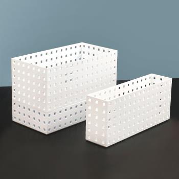 輕奢桌面收納筐塑料鏤空可疊加化妝品收納盒長方形零食雜物整理盒