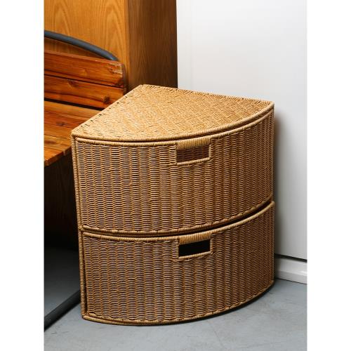 Kens扇形置物架客廳轉角收納柜仿藤編織二層整理筐三角抽屜籃