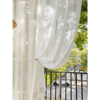 日式白紗 編織蕾絲鏤空紗簾 純白窗紗提花窗簾簡約半遮光濾光隔斷
