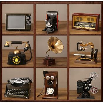 復古懷舊物件擺件老式黑白電視機收音機留聲機電話模型道具裝飾品