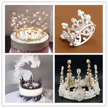 母親節皇冠蛋糕 烘焙裝飾黑色女王成人兒童蕾絲皇冠珍珠王冠擺件