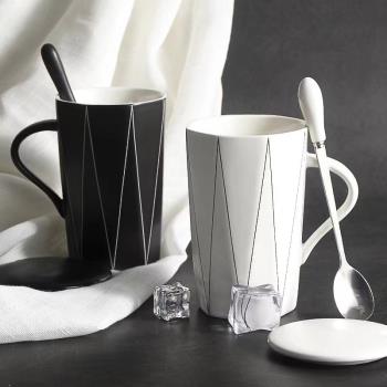 陶瓷杯簡約馬克杯帶蓋勺喝水杯高檔咖啡杯情侶辦公室家用男生水杯