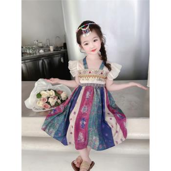 女小童夏季哈尼公主民族風飛袖漢服連衣裙時尚網紅幼兒園表演裙子