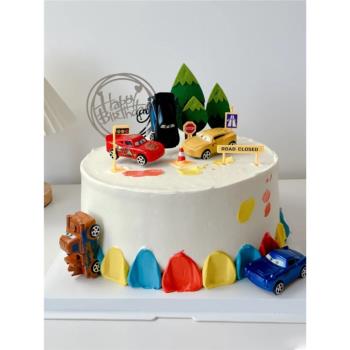兒童生日蛋糕裝飾汽車動員卡通回力小汽車擺件烘焙甜品臺裝飾