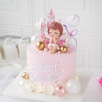粉色夢幻兒童可愛安妮擺件生日蛋糕裝飾立體卡通城堡派對烘焙插旗