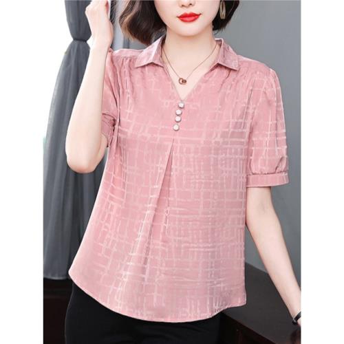 2026年夏季新款中年女士媽媽短袖襯衫時尚洋氣減齡襯衣真絲緞上衣