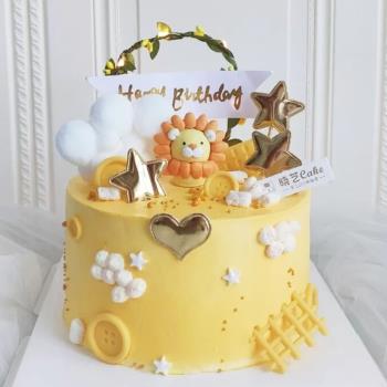 獅子座寶寶生日派對卡通小獅子擺件兒童蛋糕可愛黃色獅子云朵插件