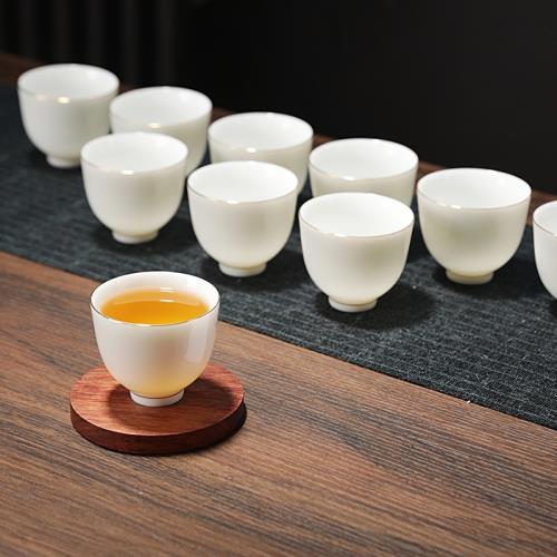 羊脂玉白瓷茶杯10只功夫茶杯陶瓷小茶杯6只裝喝茶專用杯家用待客