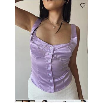 飛成家女裝時尚氣質修身性感紫色緞面吊帶pp顯瘦上衣145期