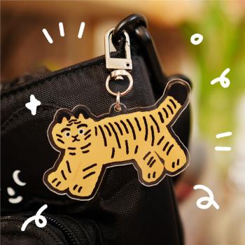 原創老虎貓貓亞克力鑰匙扣可愛卡通創意裝飾吊飾鑰匙鏈包包掛件